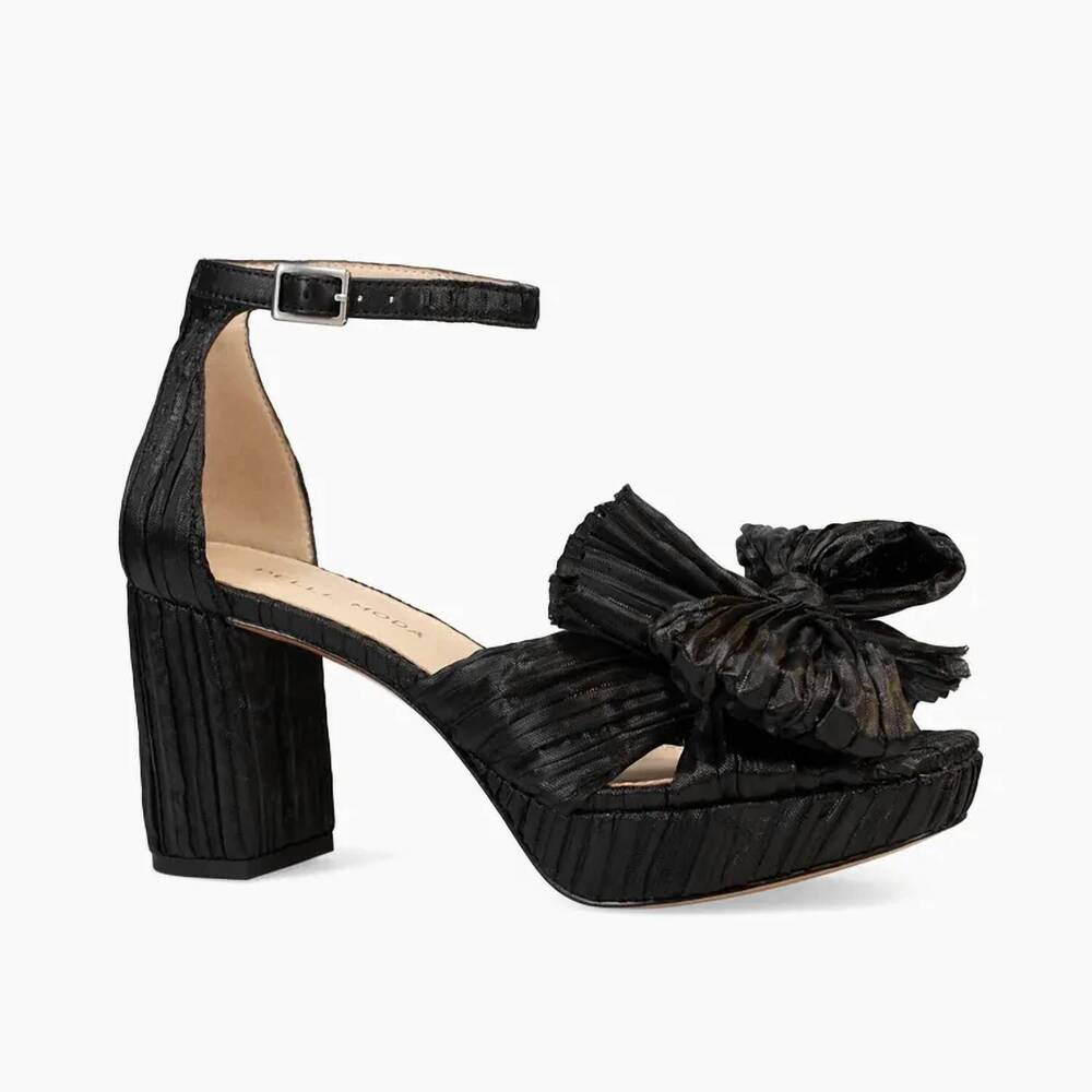 NEW PELLE MODA women's amalie ankle strap platform sandal in black pleated fabri